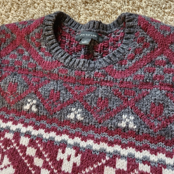 Ann Taylor Women's Wool Blend Sweater - Burgundy and Gray - Size M - Picture 2 of 8